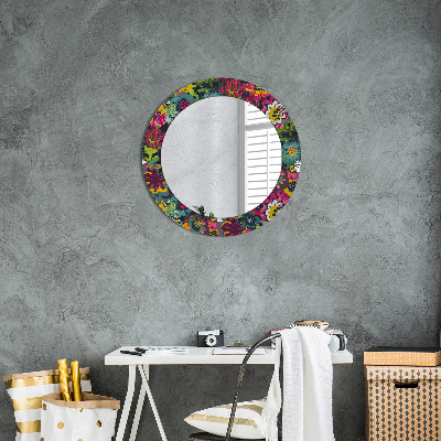 Round mirror print Hand painted flowers