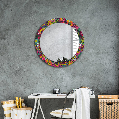 Round mirror print Hand painted flowers