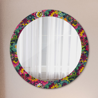 Round mirror print Hand painted flowers