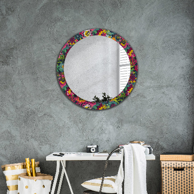 Round mirror print Hand painted flowers