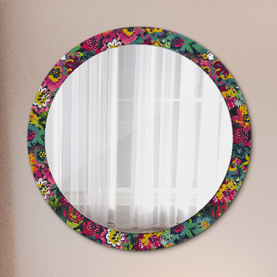 Round mirror print Hand painted flowers