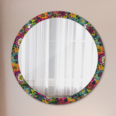 Round mirror print Hand painted flowers