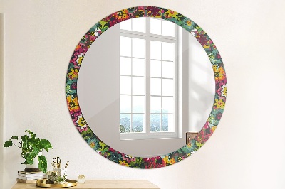 Round mirror print Hand painted flowers