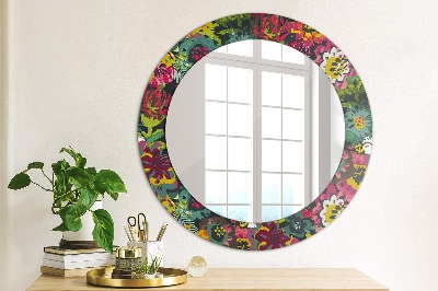 Round mirror print Hand painted flowers