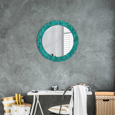 Round mirror decor Green and gold composition