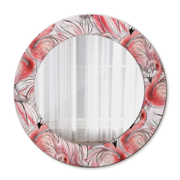 Round decorative wall mirror Flamingo pattern