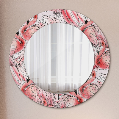 Round decorative wall mirror Flamingo pattern