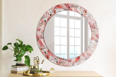 Round decorative wall mirror Flamingo pattern