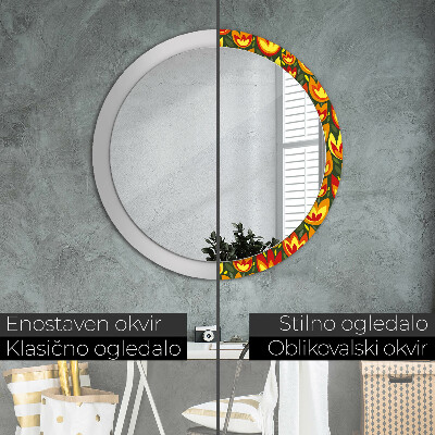 Round decorative wall mirror Retro tulips