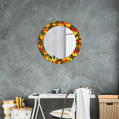 Round decorative wall mirror Retro tulips