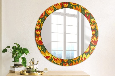 Round decorative wall mirror Retro tulips