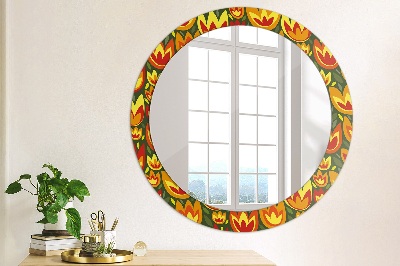 Round decorative wall mirror Retro tulips