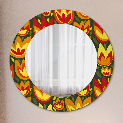 Round decorative wall mirror Retro tulips