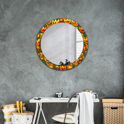 Round decorative wall mirror Retro tulips