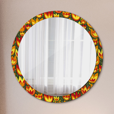 Round decorative wall mirror Retro tulips