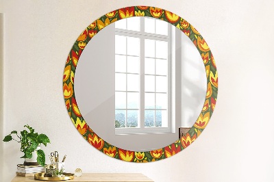 Round decorative wall mirror Retro tulips