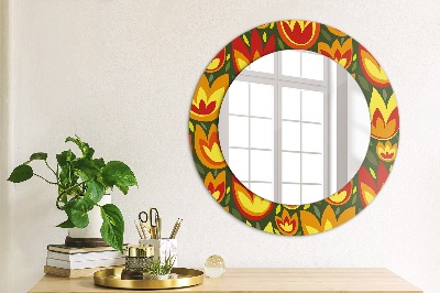 Round decorative wall mirror Retro tulips