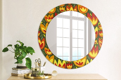 Round decorative wall mirror Retro tulips