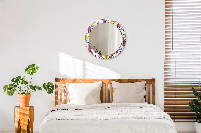 Round mirror decor Boat on the lake