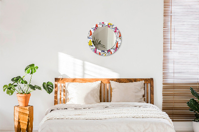 Round mirror decor Boat on the lake