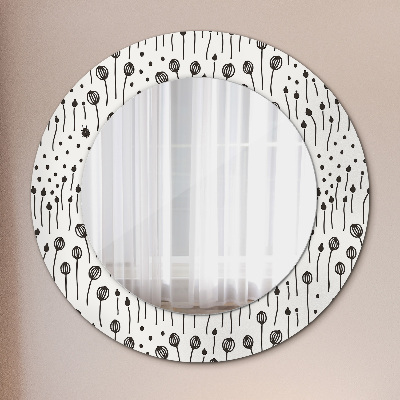 Round mirror printed frame Floral drawing