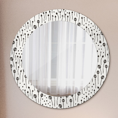 Round mirror printed frame Floral drawing