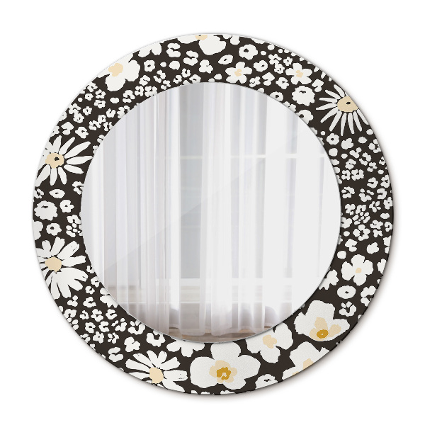 Round mirror printed frame Ivory daisies