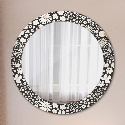 Round mirror printed frame Ivory daisies