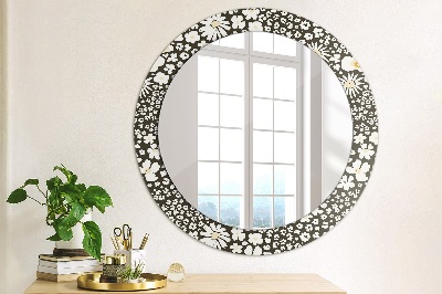 Round mirror printed frame Ivory daisies