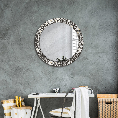 Round mirror printed frame Ivory daisies