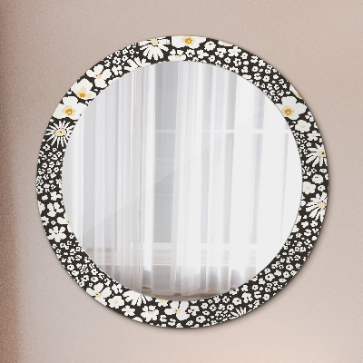 Round mirror printed frame Ivory daisies