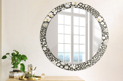 Round mirror printed frame Ivory daisies