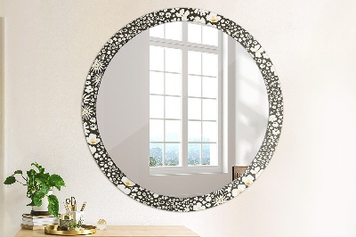 Round mirror printed frame Ivory daisies