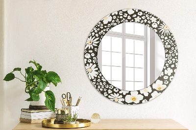 Round mirror printed frame Ivory daisies