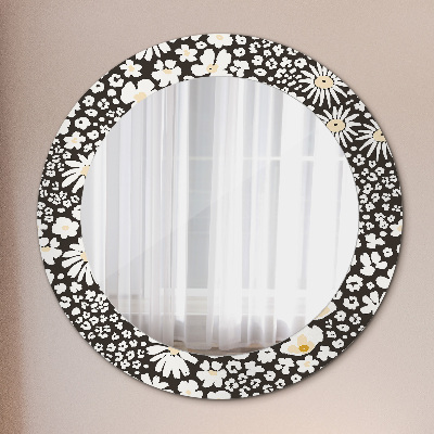 Round mirror printed frame Ivory daisies