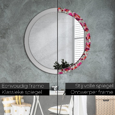 Round decorative wall mirror Rosy poppies