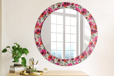 Round decorative wall mirror Rosy poppies