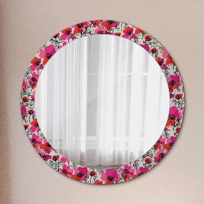 Round decorative wall mirror Rosy poppies