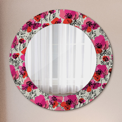 Round decorative wall mirror Rosy poppies