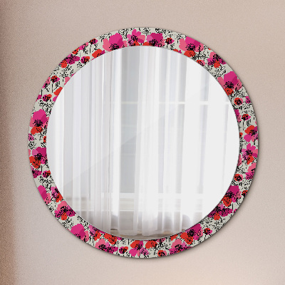 Round decorative wall mirror Rosy poppies