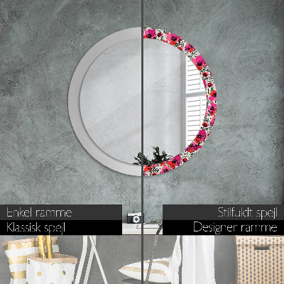 Round decorative wall mirror Rosy poppies