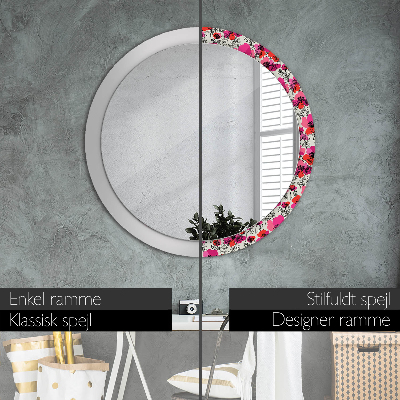 Round decorative wall mirror Rosy poppies