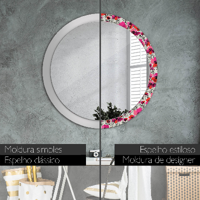 Round decorative wall mirror Rosy poppies