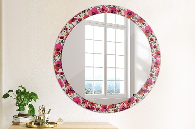 Round decorative wall mirror Rosy poppies