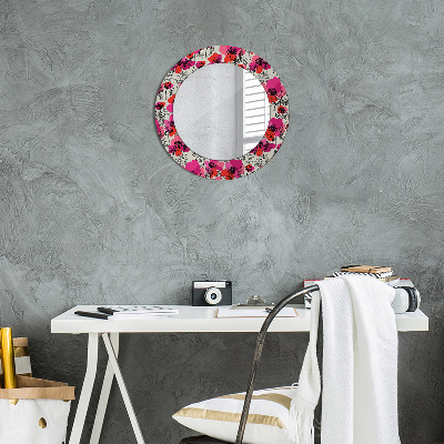 Round decorative wall mirror Rosy poppies