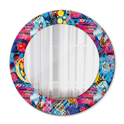 Round decorative wall mirror Colorful doodles