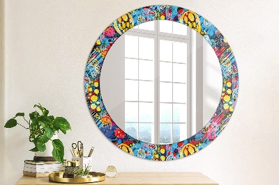 Round decorative wall mirror Colorful doodles