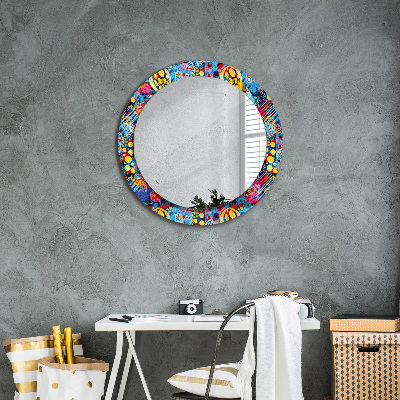 Round decorative wall mirror Colorful doodles