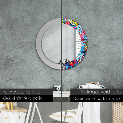 Round decorative wall mirror Colorful doodles