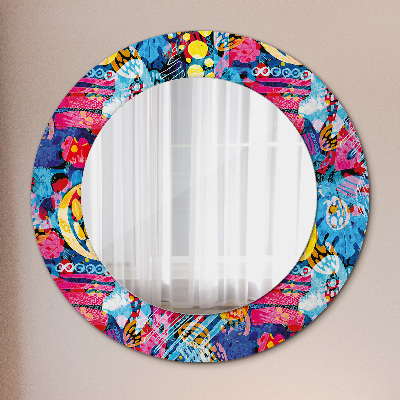 Round decorative wall mirror Colorful doodles